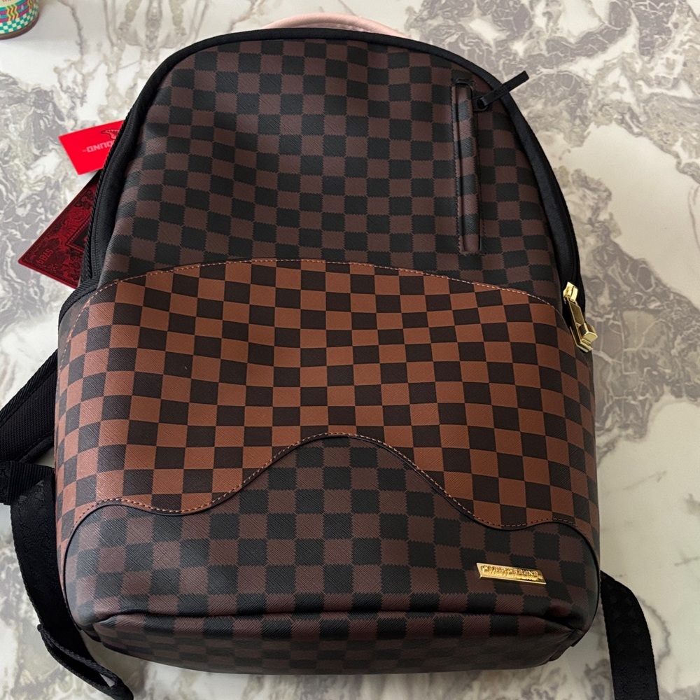 Sprayground Brown Checkered Backpack